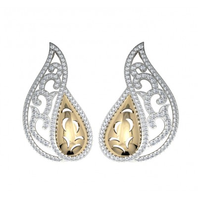 Contemporary Two tone Diamond Earclips